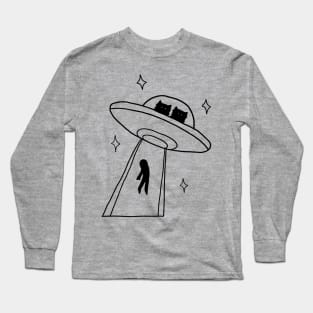 cat alien abduction line art Long Sleeve T-Shirt